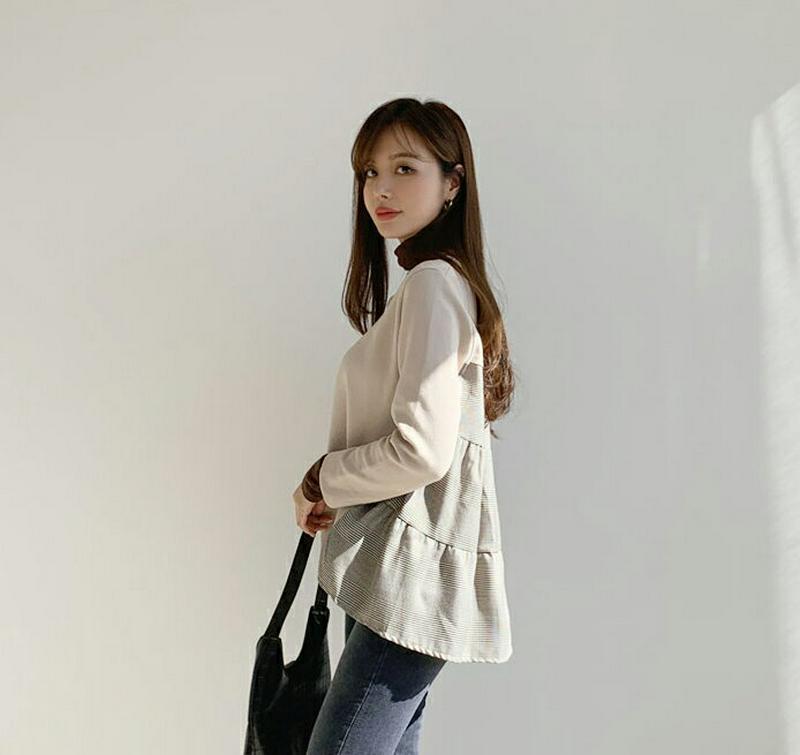 【新作10%OFF】チェックティアードTシャツ・全3色・b65046 レディース【tops】【韓国 ファッション トップス Tシ