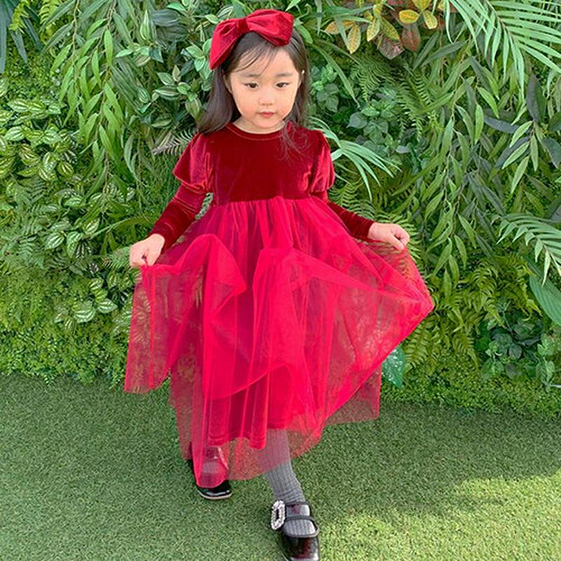 【キッズ20%OFF】ベルベットドレス・u08616 キッズ【3~8才】【ops】【ワンピース ロングワンピース 長袖 チュール