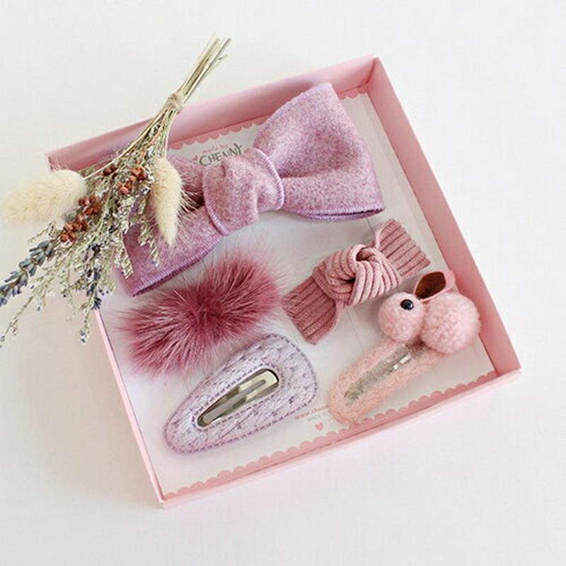 ラビットピン5SET・p008473 キッズ【3~8才】【acc】【ヘアアクセサリー ヘアピン ピン ニット リボン りぼん ファー ピンク 可愛い かわいい セット プレゼント 誕生日 女の子 秋 冬 韓国 韓国子供服 子供 こども 子供服 こども服】【KIDS】【KK】