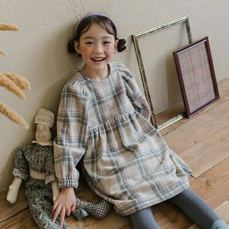 【キッズ20%OFF】パフ袖チェックワンピース・u08678 キッズ【3~8才】【ops】【ワンピース ミディ丈 ミディワンピー