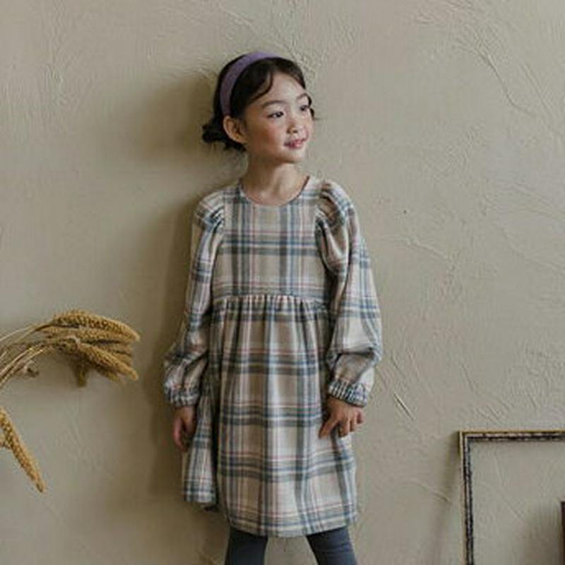 【キッズ20%OFF】パフ袖チェックワンピース・u08678 キッズ【3~8才】【ops】【ワンピース ミディ丈 ミディワンピー