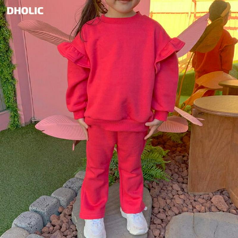 【キッズ20%OFF】裏起毛フリル上下SET・u08615 キッズ【3~8才】【set】【セットアップ setup トップス 長