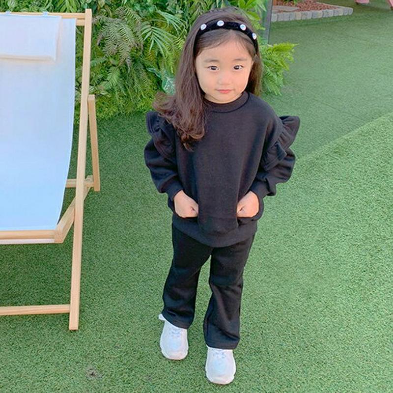 【キッズ20%OFF】裏起毛フリル上下SET・u08615 キッズ【3~8才】【set】【セットアップ setup トップス 長