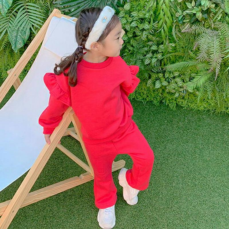 【キッズ20%OFF】裏起毛フリル上下SET・u08615 キッズ【3~8才】【set】【セットアップ setup トップス 長