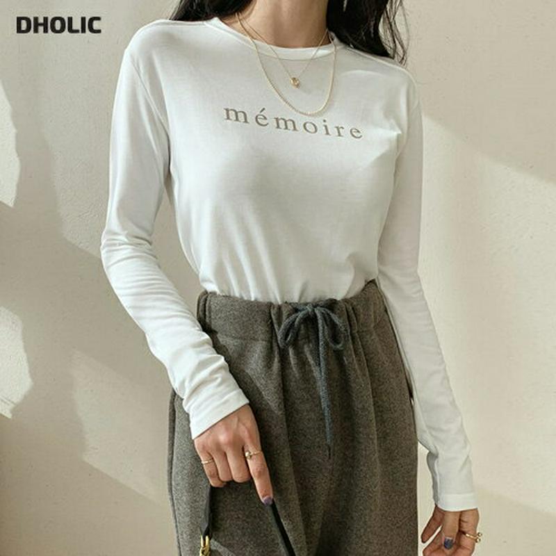 memorieラウンドTシャツ・全4色・t64445 レディース【tops】【韓国 ファッション トップス Tシャツ ロングスリ