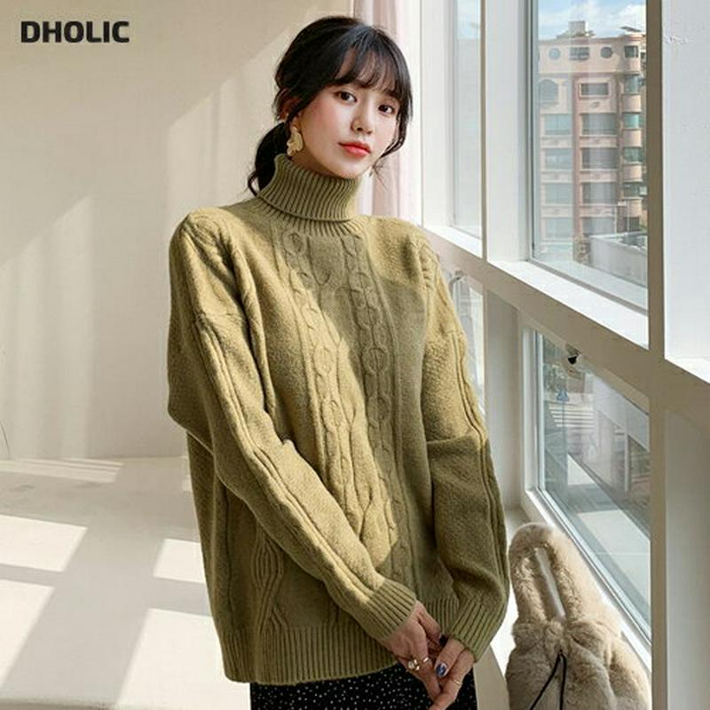 【只今10%OFF】タートルネックケーブルニット・全4色・b64444 レディース【tops】【韓国 ファッション トップス ニット ニットトップス ロングスリーブ 長袖 タートルネック ケーブルニット ツイスト シンプル カジュアル リブ ゆったり ラフ 秋 冬】