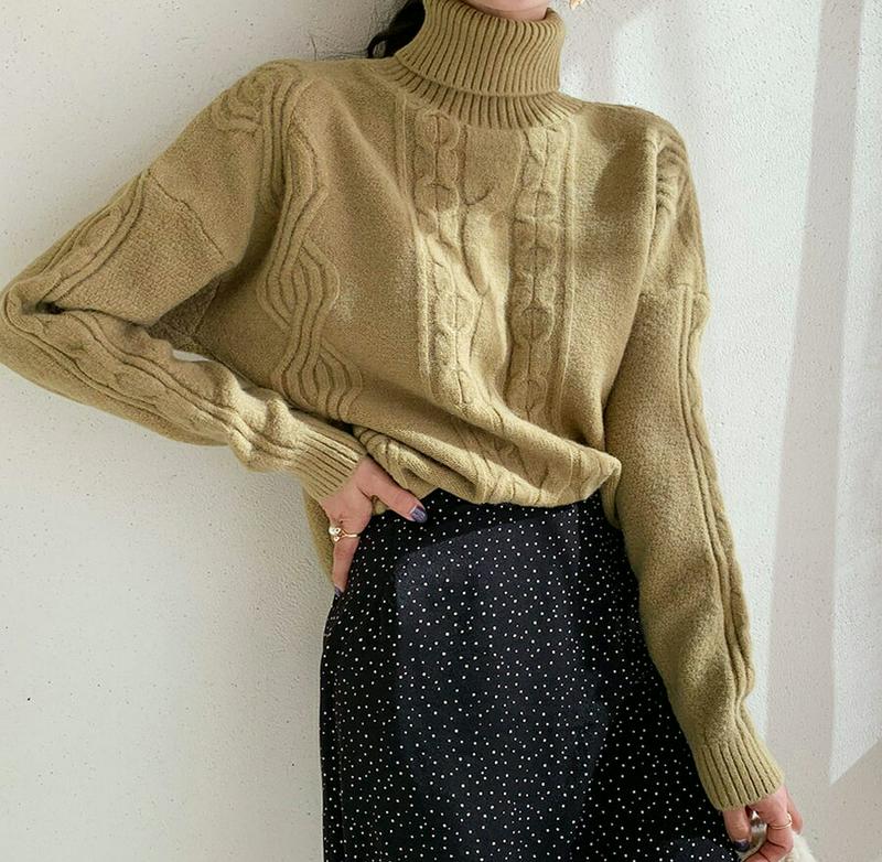 【只今10%OFF】タートルネックケーブルニット・全4色・b64444 レディース【tops】【韓国 ファッション トップス ニット ニットトップス ロングスリーブ 長袖 タートルネック ケーブルニット ツイスト シンプル カジュアル リブ ゆったり ラフ 秋 冬】