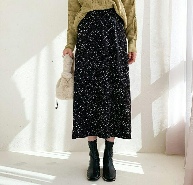ドットフレアスカート・全3色・b64472 レディース【sk】【韓国 ファッション ボトムス スカート ロング丈 ロングスカート