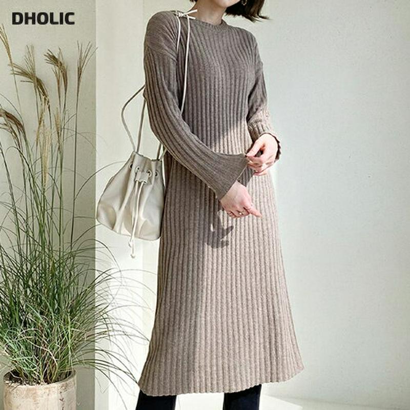 リブニットロングワンピース・全3色・t64461 レディース【ops】【韓国 ファッション ワンピース ロングワンピース 長袖 