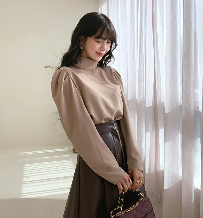 2WAYボタンタートルネックブラウス・全2色・b64450 レディース【bl】【韓国 ファッション トップス ブラウス パフスリ