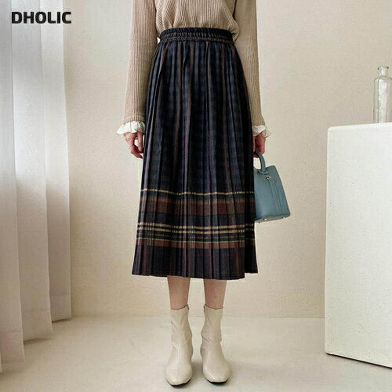 チェックプリーツスカート・全2色・b64470 レディース【sk】【韓国 ファッション ボトムス スカート ロング丈 ロングスカ