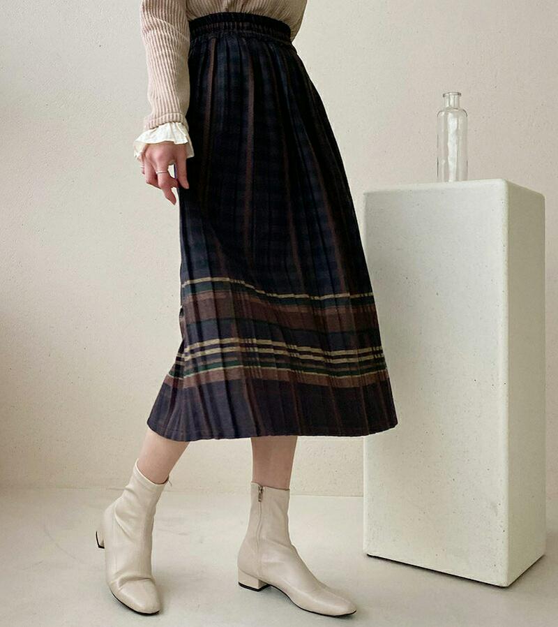 チェックプリーツスカート・全2色・b64470 レディース【sk】【韓国 ファッション ボトムス スカート ロング丈 ロングスカ