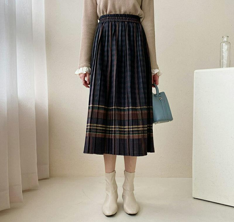 チェックプリーツスカート・全2色・b64470 レディース【sk】【韓国 ファッション ボトムス スカート ロング丈 ロングスカ