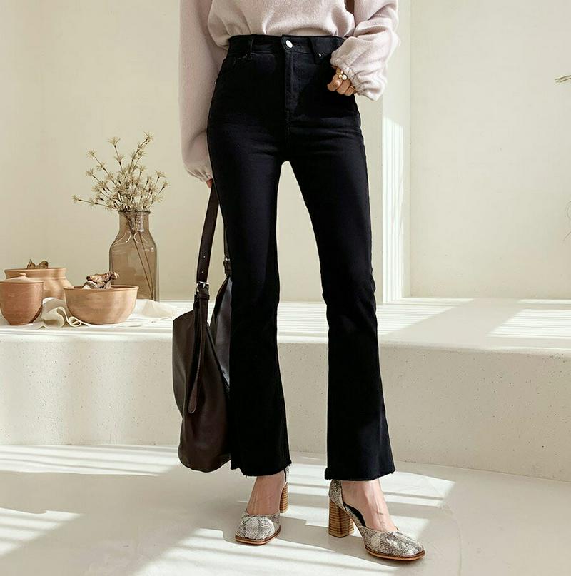 裏起毛カットオフブーツカットパンツ・全2色・t64469 レディース【pt】【韓国 ファッション ボトムス ズボン パンツ ロン