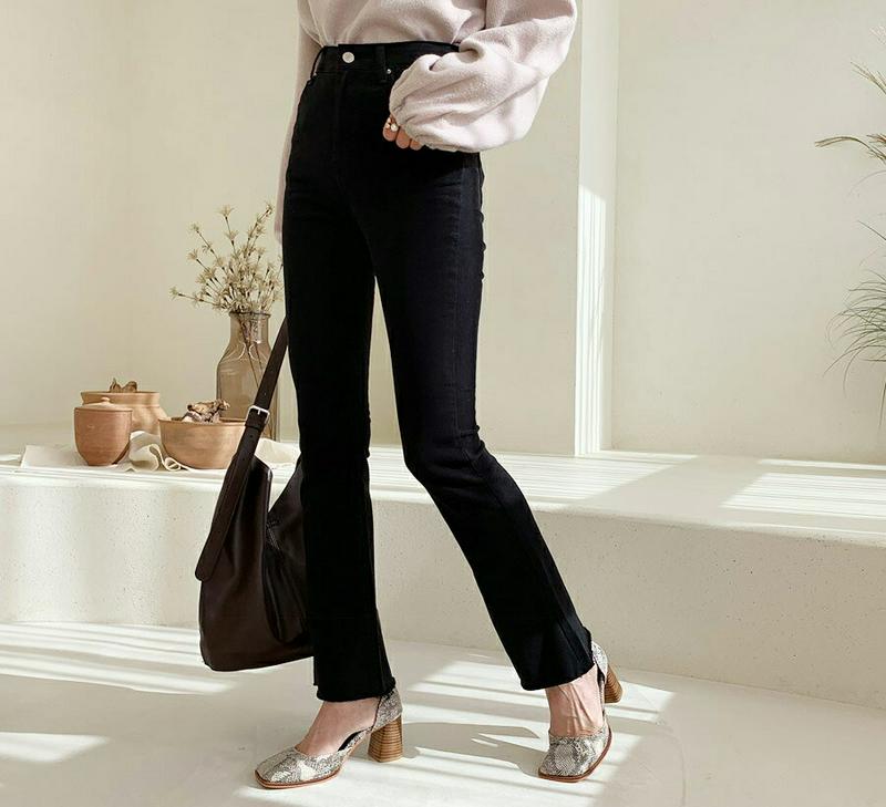 裏起毛カットオフブーツカットパンツ・全2色・t64469 レディース【pt】【韓国 ファッション ボトムス ズボン パンツ ロン