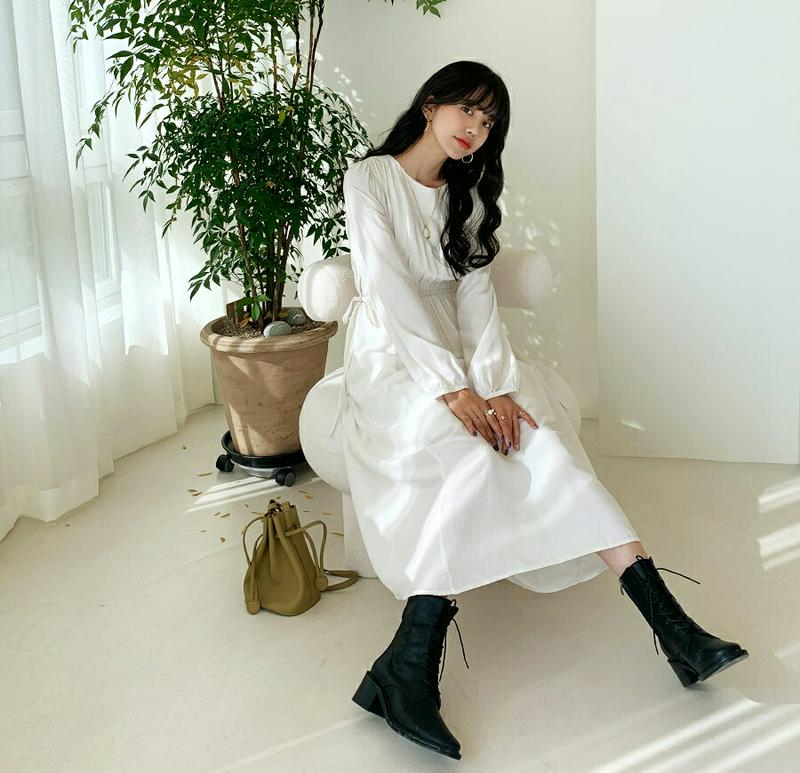 ギャザーリボンワンピース・全2色・t64459 レディース【ops】【韓国 ファッション ワンピース ロングワンピース 長袖 ロ