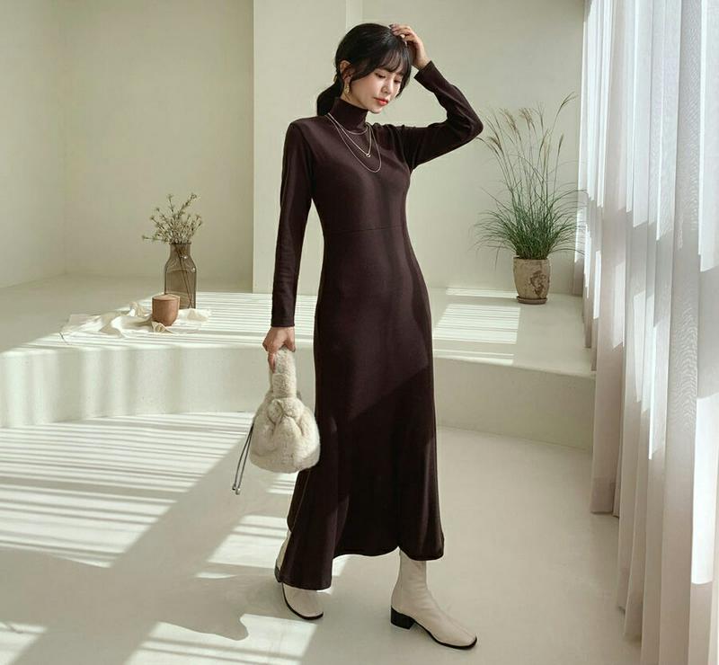 裏起毛ハイネックフレアワンピース・全4色・t64458 レディース【ops】【韓国 ファッション ワンピース ロングワンピース 