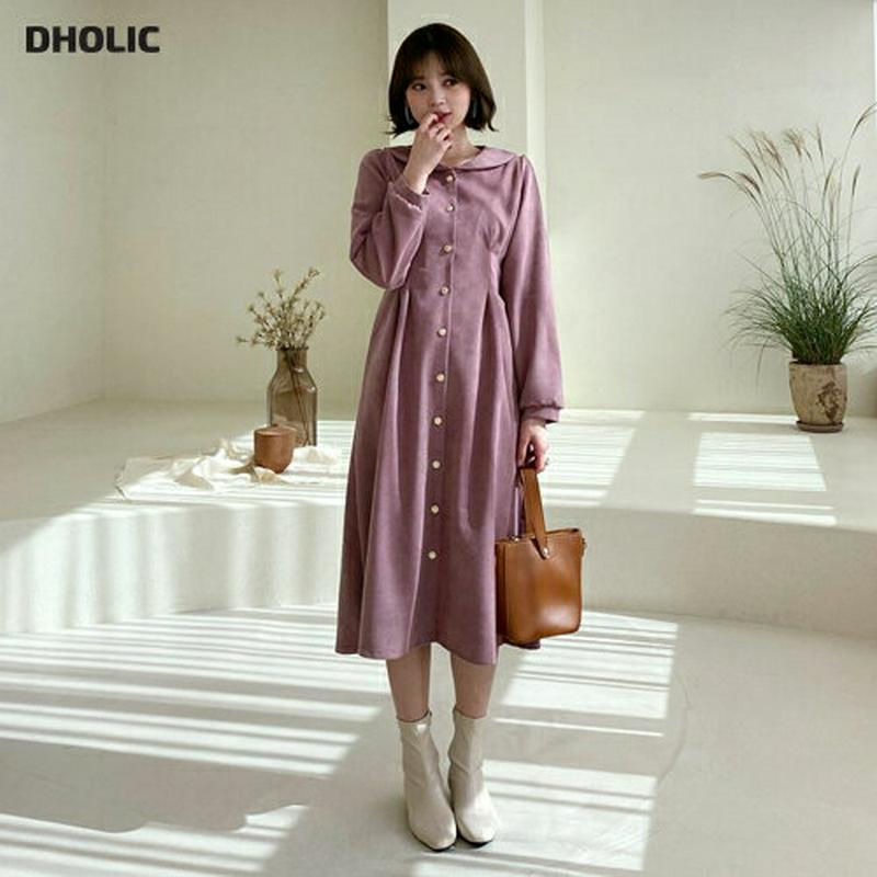 ゴールドボタンリボンワンピース・全3色・t64462 レディース【ops】【韓国 ファッション ワンピース ロングワンピース 長