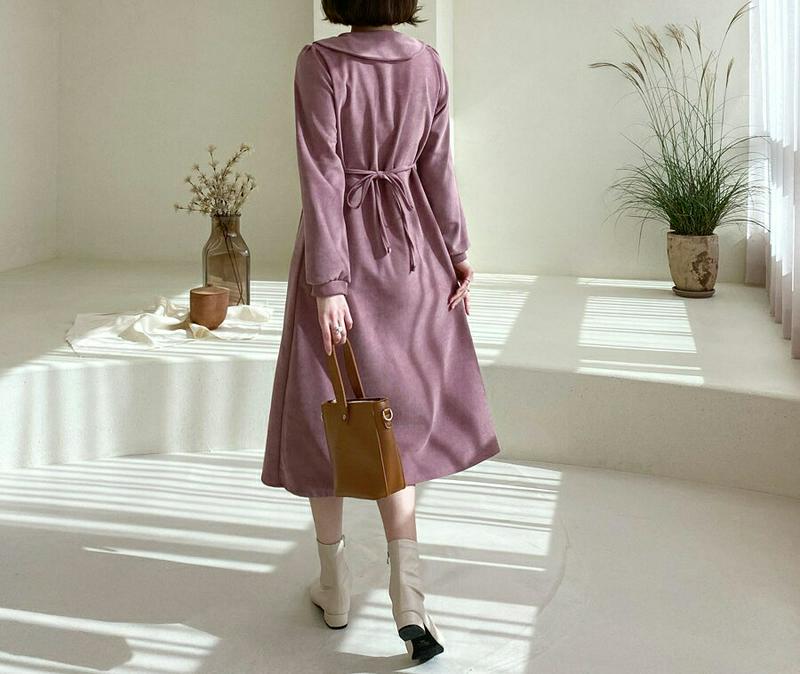 ゴールドボタンリボンワンピース・全3色・t64462 レディース【ops】【韓国 ファッション ワンピース ロングワンピース 長