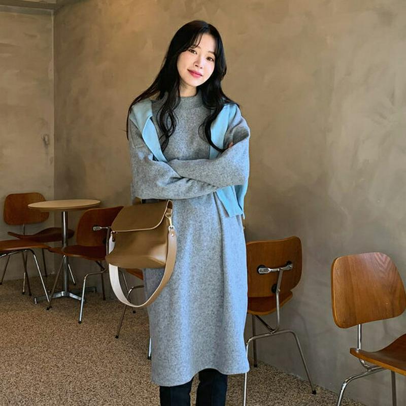 起毛ハーフネックワンピース・全3色・t65095 レディース【ops】【ワンピース ミディ丈 ミディワンピース 長袖 ハーフネッ