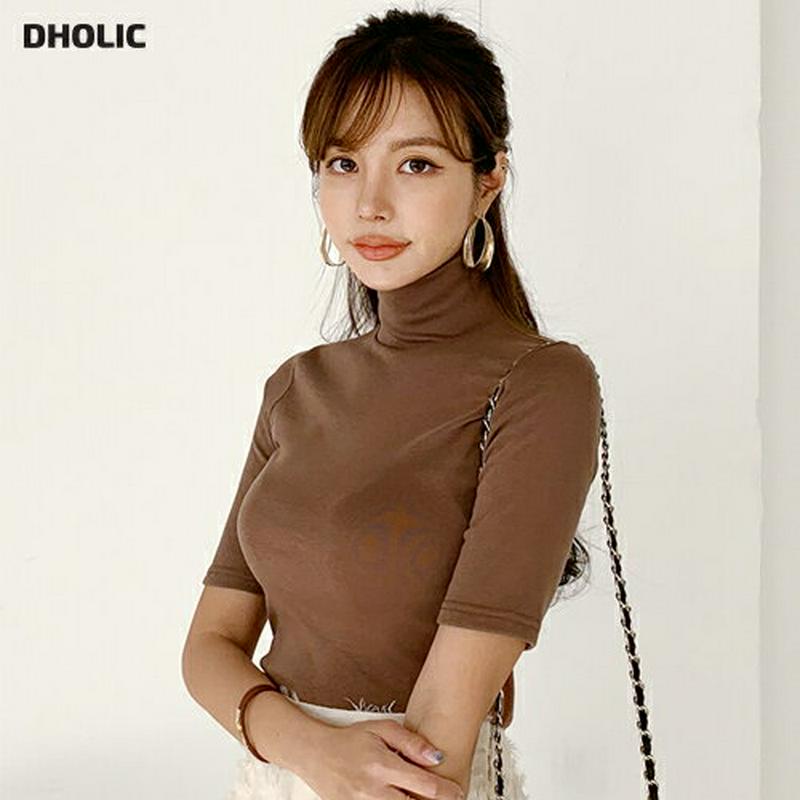 裏起毛タートルネック半袖Tシャツ・全3色・t65089 レディース 【tops】【韓国 ファッション トップス Tシャツ カット