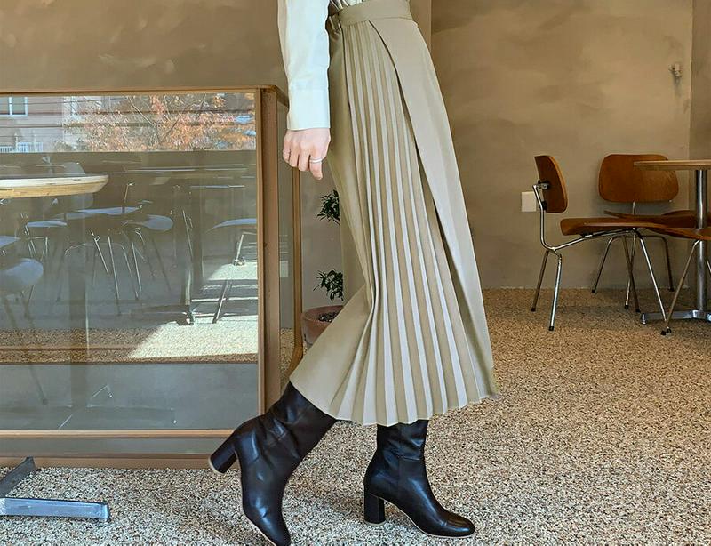 サイドプリーツスカート・全2色・b65110 レディース【sk】【スカート ロング ロングスカート プリーツ プリーツスカート サイドプリーツ フェミニン 可愛い かわいい 春 秋 冬 韓国 ファッション】【ハイホリHIHOLLI】