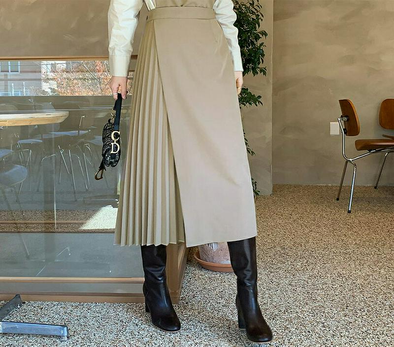 サイドプリーツスカート・全2色・b65110 レディース【sk】【スカート ロング ロングスカート プリーツ プリーツスカート サイドプリーツ フェミニン 可愛い かわいい 春 秋 冬 韓国 ファッション】【ハイホリHIHOLLI】