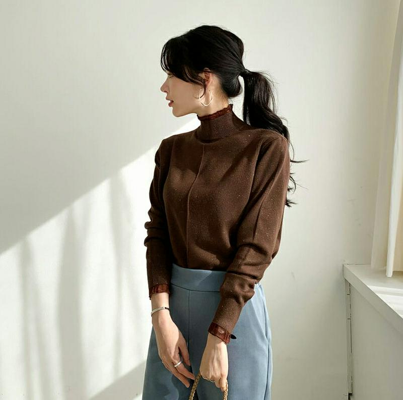 シアーヘムグリッターニット・全3色・b65084 レディース 【tops】【韓国 ファッション トップス ニット ハイネック ハ