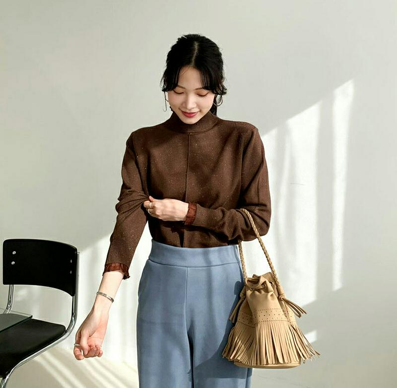 シアーヘムグリッターニット・全3色・b65084 レディース 【tops】【韓国 ファッション トップス ニット ハイネック ハ