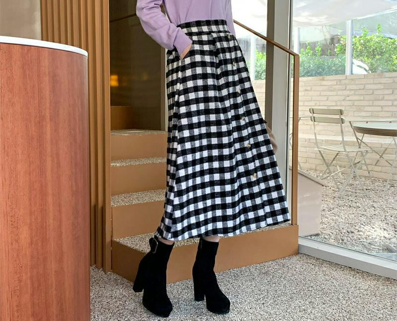 チェックフレアスカート・全4色・b65113 レディース【sk】【スカート ミディ丈 ミディスカート チェック柄 フレア フレア