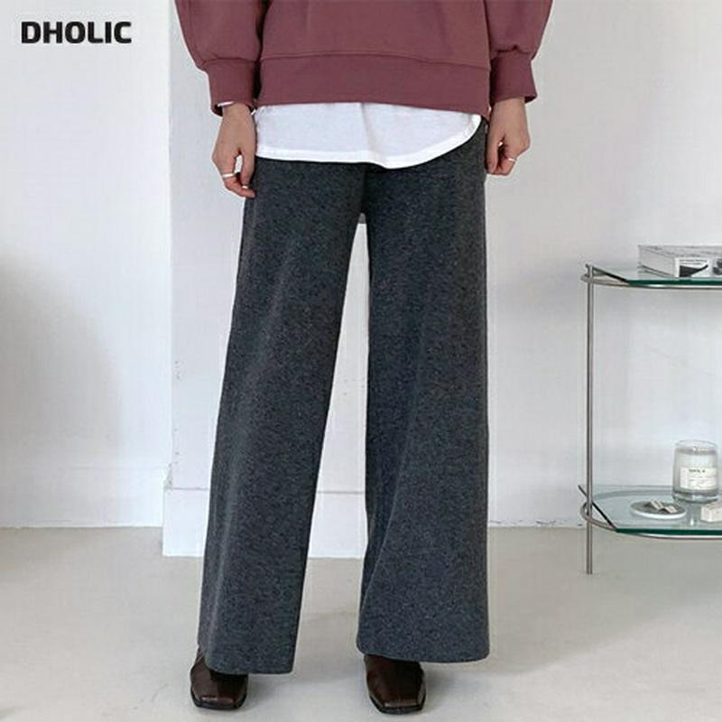 ニットワイドパンツ・全4色・t65105 レディース【pt】【パンツ ズボン ロングパンツ ニット ニットパンツ ワイド ワイドパンツ 単色 無地 シンプル カジュアル ストレート ストレートパンツ ベーシック 秋 冬 韓国 ファッション】【ハイホリHIHOLLI】