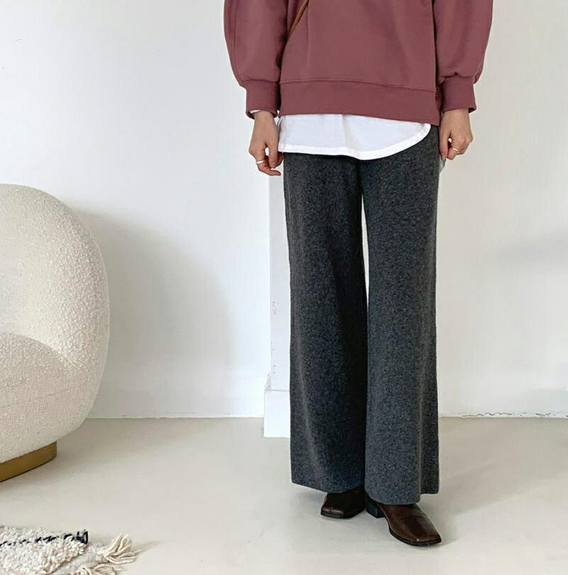 ニットワイドパンツ・全4色・t65105 レディース【pt】【パンツ ズボン ロングパンツ ニット ニットパンツ ワイド ワイドパンツ 単色 無地 シンプル カジュアル ストレート ストレートパンツ ベーシック 秋 冬 韓国 ファッション】【ハイホリHIHOLLI】