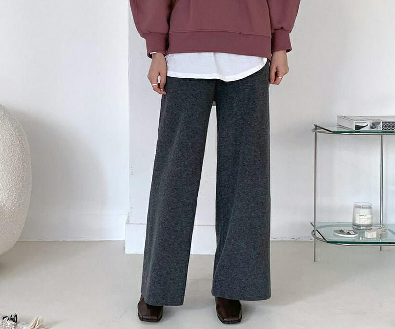 ニットワイドパンツ・全4色・t65105 レディース【pt】【パンツ ズボン ロングパンツ ニット ニットパンツ ワイド ワイドパンツ 単色 無地 シンプル カジュアル ストレート ストレートパンツ ベーシック 秋 冬 韓国 ファッション】【ハイホリHIHOLLI】
