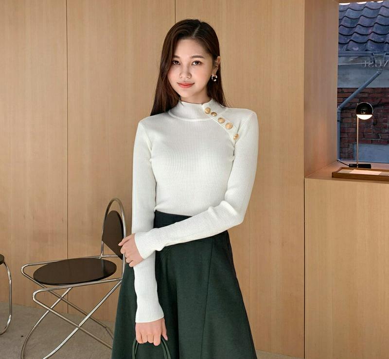【新作10%OFF】ゴールドボタンニット・全3色・b61764 レディース【tops】【韓国 ファッション トップス ニット ニ
