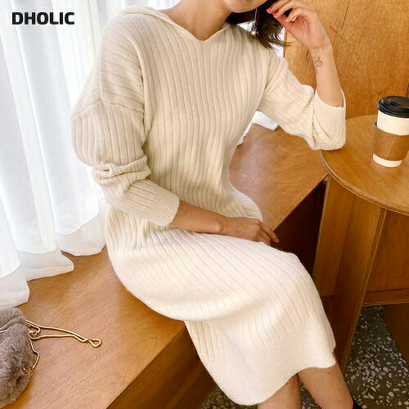 【新作10%OFF】フードリブニットワンピース・全4色・b61781 レディース【ops】【韓国 ファッション ワンピース ロン