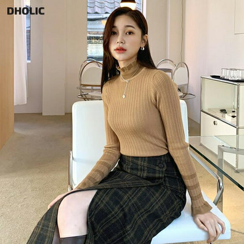 【新作10%OFF】配色ラインフリルニット・全2色・b61758 レディース【tops】【韓国 ファッション トップス ニット 