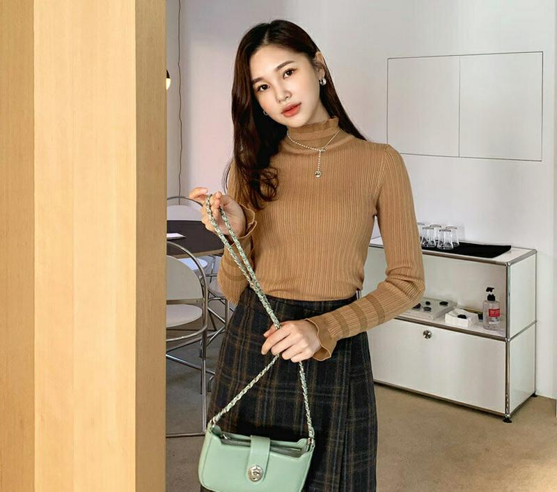 【新作10%OFF】配色ラインフリルニット・全2色・b61758 レディース【tops】【韓国 ファッション トップス ニット 