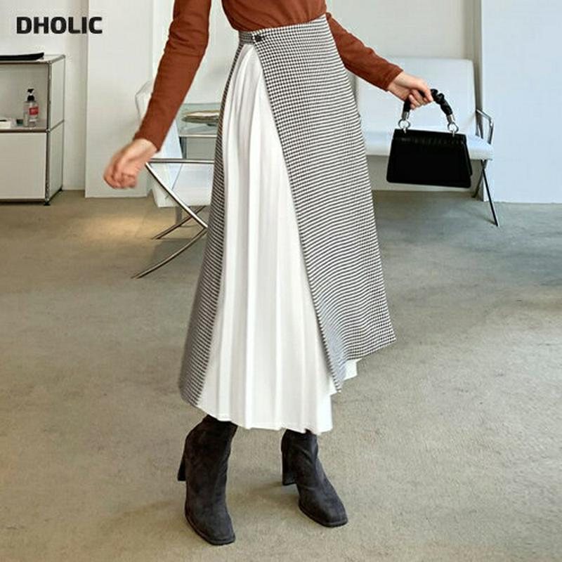 【新作10%OFF】ハウンドトゥースプリーツスカート・全3色・t61740 レディース【sk】【韓国 ファッション ボトムス ス