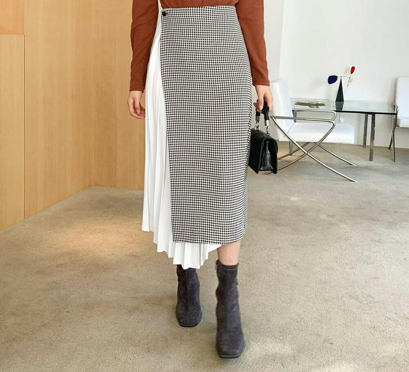 【新作10%OFF】ハウンドトゥースプリーツスカート・全3色・t61740 レディース【sk】【韓国 ファッション ボトムス ス