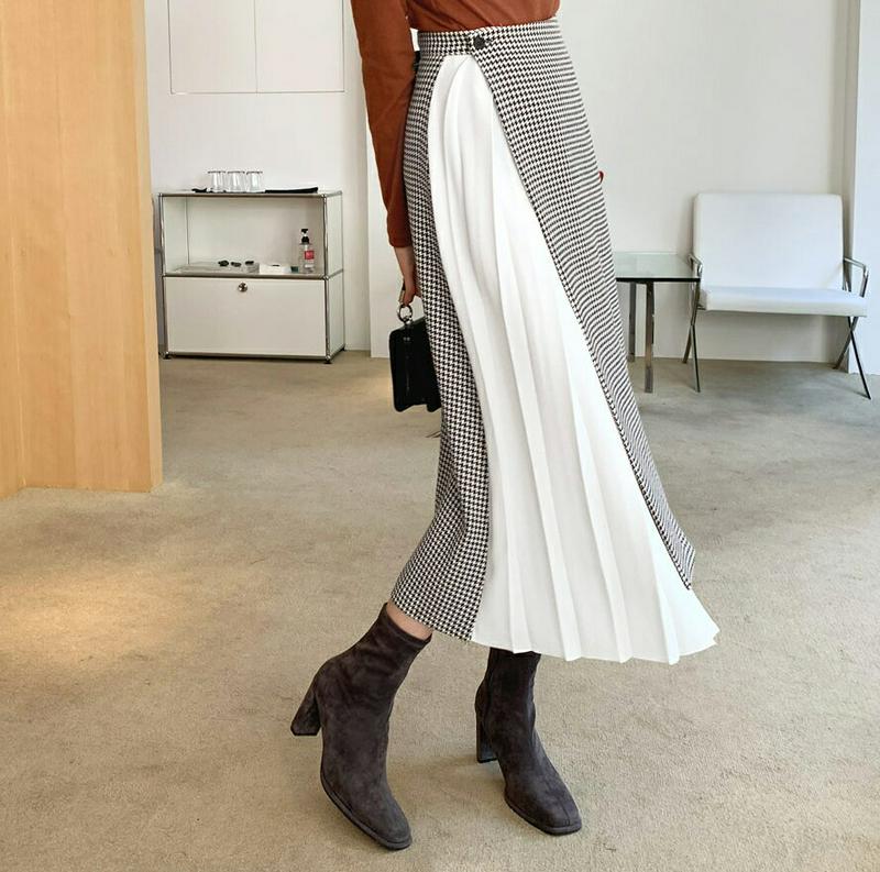 【新作10%OFF】ハウンドトゥースプリーツスカート・全3色・t61740 レディース【sk】【韓国 ファッション ボトムス ス