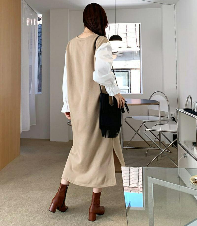 【新作10%OFF】裏起毛配色スリーブワンピース・全3色・b61769 レディース【ops】【韓国 ファッション ワンピース ロ