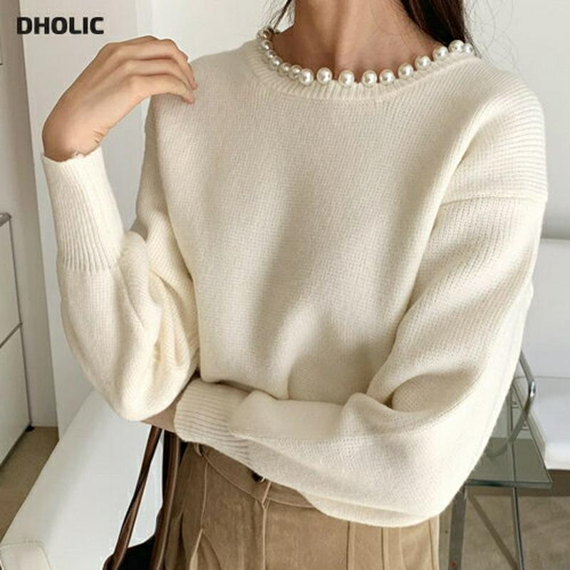 【新作10%OFF】パールネックニット・全3色・b61772 レディース【tops】【韓国 ファッション トップス ニット ニッ