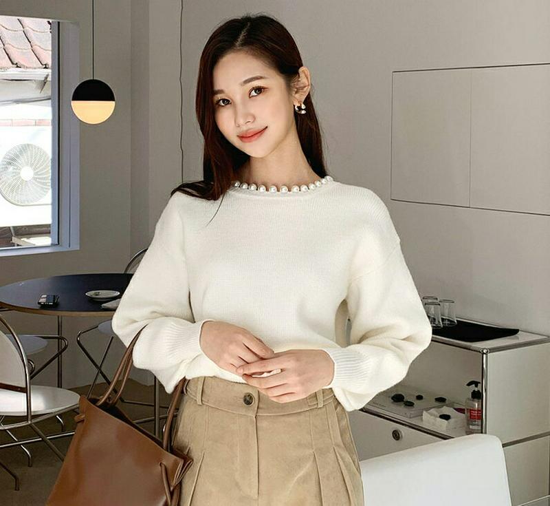 【新作10%OFF】パールネックニット・全3色・b61772 レディース【tops】【韓国 ファッション トップス ニット ニッ
