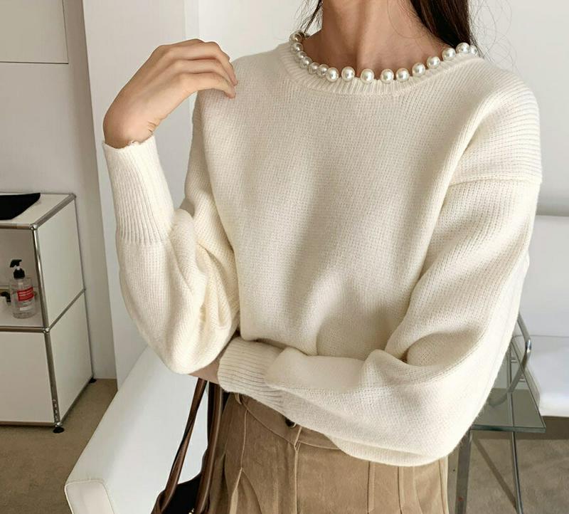 【新作10%OFF】パールネックニット・全3色・b61772 レディース【tops】【韓国 ファッション トップス ニット ニッ