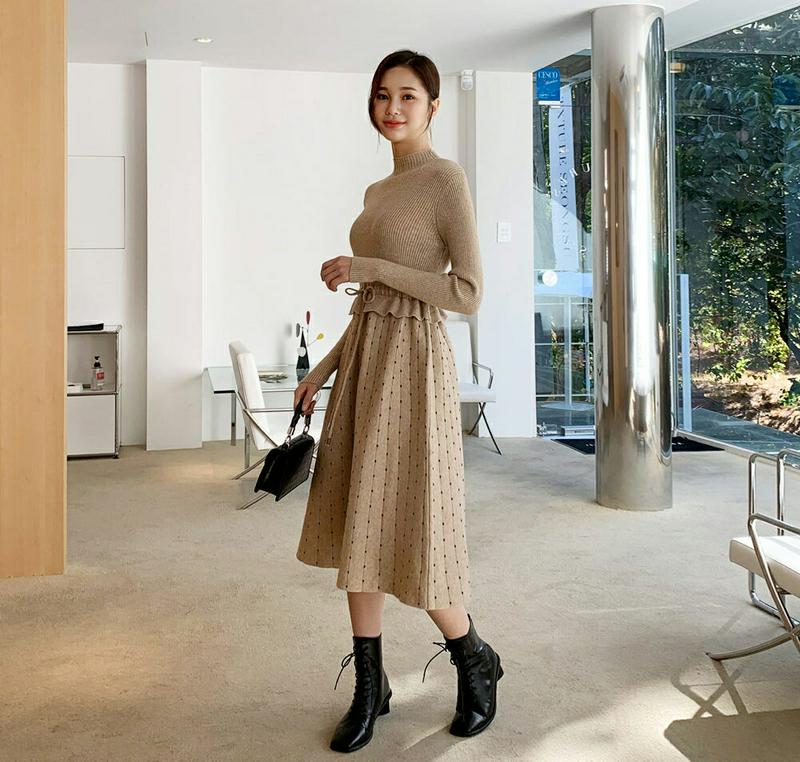 【新作10%OFF】ドットニットワンピース・全3色・b61779 レディース【ops】【韓国 ファッション ワンピース ロングワ