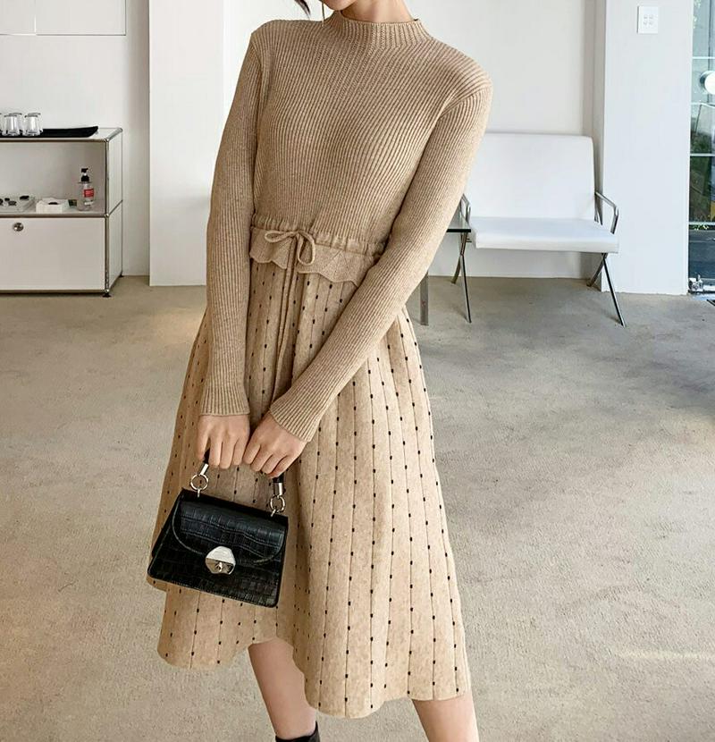 【新作10%OFF】ドットニットワンピース・全3色・b61779 レディース【ops】【韓国 ファッション ワンピース ロングワ