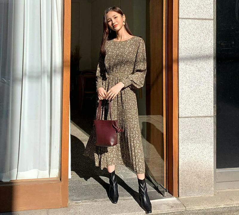 【新作10%OFF】ストラップ付花柄プリーツワンピース・全3色・61780 レディース【ops】【韓国 ファッション ワンピース