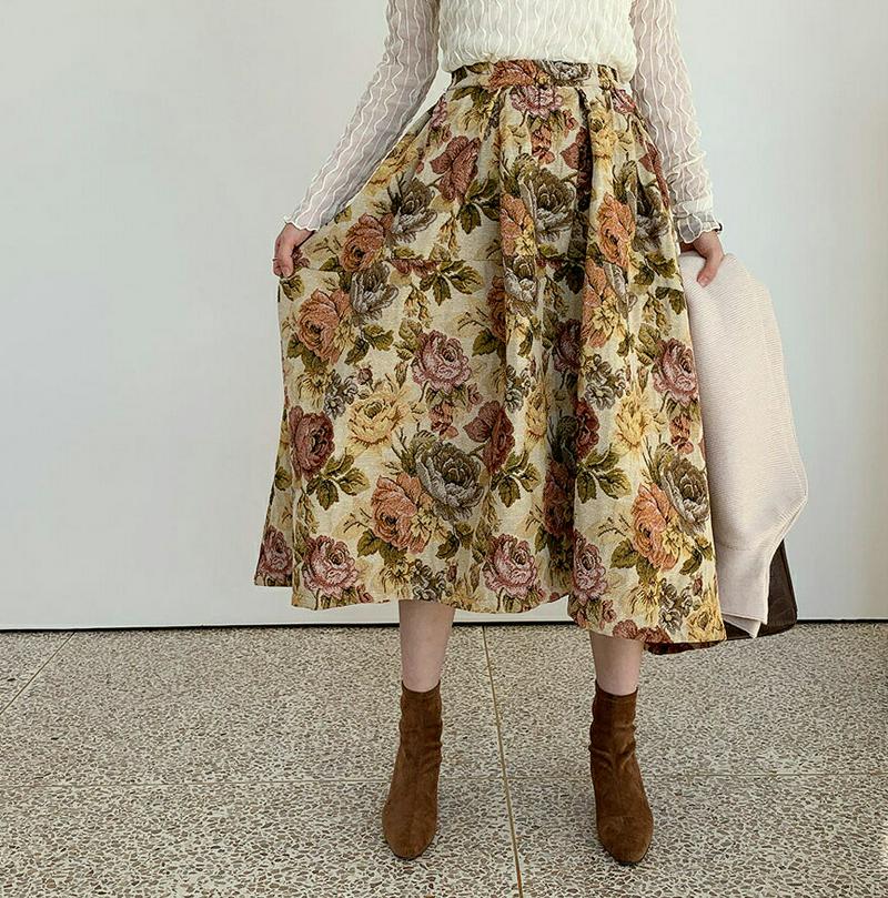 【新作10%OFF】ジャガードフラワースカート・全2色・b65062 レディース【sk】【韓国 ファッション ボトムス スカート