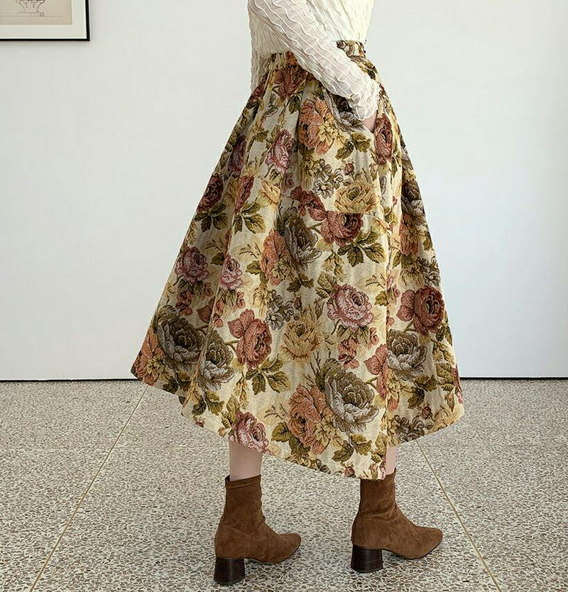 【新作10%OFF】ジャガードフラワースカート・全2色・b65062 レディース【sk】【韓国 ファッション ボトムス スカート