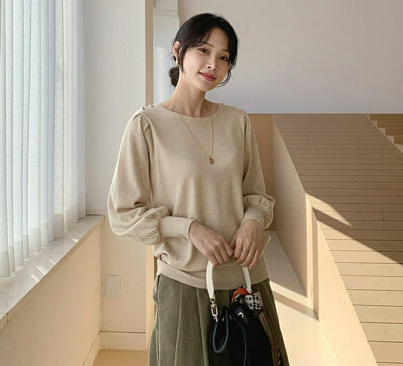 【新作10%OFF】シルバーボタンニット・全4色・b65038 レディース【tops】【韓国 ファッション トップス ニット ニ